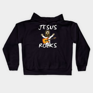 Jesus Rocks Electric Guitar Christian Guitarist Kids Hoodie